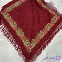 روسری نخی ترکمن کد 1652 قواره 140-150 سانت ریشه دستباف قابل استفاده 4 فصل