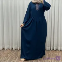 پیراهن ساحلی نخی آتریسا کد 1496 فری سایز تا 46 کمربنددار چهارفصل شیک و راحت بدون سایه اندازی