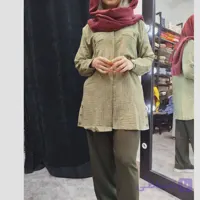 مانتو زنانه بلند نخی خنک جیب جلو