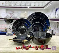 سرویس ارکوپال ۲۶ پارچه لومینارک فرانسه مدل مشکی لب طلا