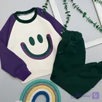 ست بلوز و شلوار دخترانه پسرانه طرح استیکر لبخند جنس نخ پنبه درجه1