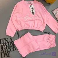 ست کراپ و شلوار بگ دخترانه برند ویکند اسپرت جنس دورس پنبه درجه 1