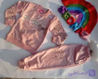 ست عیدانه بلوز شلوار دخترانه مرواریدی جنس دورس پنبه لاکرا دار سایز 45-50-55