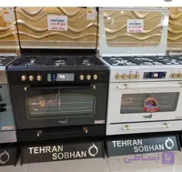 اجاق گاز 5 شعله فردار و طرح فر لعاب مشکی طلایی مدل رویال