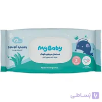 دستمال مرطوب ماي بيبي 70 عددي با عصاره آلوئه ورا
