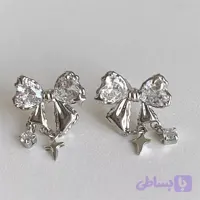 گوشواره دخترانه پاپیون نگین سفید