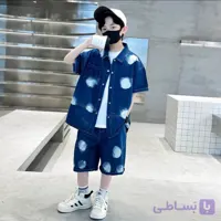 ست دو تیکه پسرانه وارداتی پیراهن با شلوارک لی  5 تا 14 سال