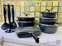 سرویس قابلمه 19 پارچه گرانیتی سوپر لوکس | دو رنگ دلفینی و مشکی