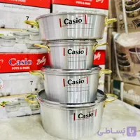 سرویس قابلمه ۷ پارچه کاسیو روحی | دسته و قپه طلایی
