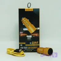 شارژر فندکی فست شارژ 3 آمپر ریلمی مدل Realme دو پورت همراه با کابل MicroUSB