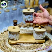 قندان پیرکس درب بامبو مربع خارجی اصل سایز 8✖6 | Bamboo Woden