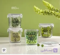 ظرف شیشه ای ۸۶۰  مربع دربدار چاپدار لیمون