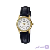 ساعت مچی زنانه کاسیو بند چرم مشکی قاب طلایی LTP-V002GL-7B2