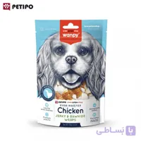 تشویقی سگ استخوان گره دار و دورپیچ مرغ ونپی (Wanpy Chicken Jerky & Rawhide Wraps Dog Treats) وزن ۱۰۰ گرم
