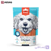 تشویقی نواری سگ طعم مرغ با تکه های پنیر ونپی (Wanpy Chicken Jerky & Cheese Slices Dog Treats) وزن ۱۰۰ گرم