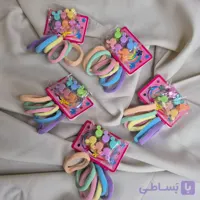 ست ۶ عددی کش موی حوله‌ای و مینی کلیپس میکی (رنگ‌های پاستلی)