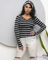 بلوز زنانه راه راه یقه دلبری فری سایز