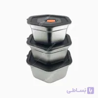 ست کاسه استیل 3 عددی شش ضلعی مدل دربدار مشکی