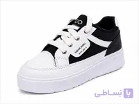 کتانی دخترانه اسپرت سفید مشکی لژدار