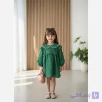 پیراهن دخترانه لینن خامه دوزی آستر کشی شده مناسب 3 تا 8 سال
