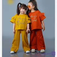 ست کراپ آستین فرشته و شلوار بگ پنبه تیپ لاکرا سایز 40 و 45