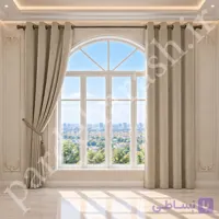 پرده آماده پانچی ، مدل مخمل دلاریس براق ، رنگ بژ شنی ، کد Delaris-46