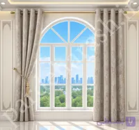 پرده آماده پانچی ، مدل مخمل پتینه طلاکوب سیتاو ، رنگ کرم شیری ، کد SITAV-108