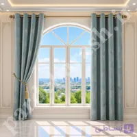 پرده آماده پانچی ، مدل مخمل پتینه طلاکوب سیتاو ، رنگ فیروزه ای دودی ، کد SITAV-71