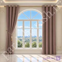 پرده آماده پانچی ، مدل مخمل دلاریس براق ، رنگ قهوه ای موکا ، کد Delaris-47