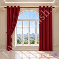 پرده آماده پانچی ، مدل مخمل دلاریس براق ، رنگ قرمز شرابی تیره ، کد Delaris-43