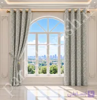 پرده آماده پانچی ، مدل مخمل تدی سیم دوزی ، رنگ طوسی آبی روشن ، کد 010