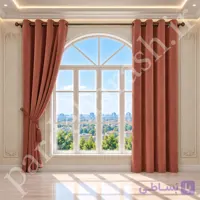 پرده آماده پانچی ، مدل مخمل دلاریس براق ، رنگ آجری گلبهی ، کد Delaris-35