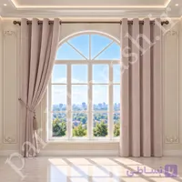 پرده آماده پانچی ، مدل مخمل دلاریس براق ، رنگ تاپی صورتی روشن ، کد Delaris-34