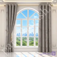 پرده آماده پانچی ، مدل مخمل پتینه طلاکوب سیتاو ، رنگ طوسی بژ روشن کد SITAV-04