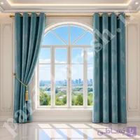 پرده آماده پانچی ، مدل مخمل پتینه طلاکوب سیتاو ، رنگ آبی فیروزه ای روشن ، کد SITAV-32