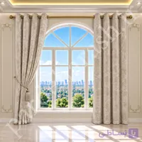 پرده آماده پانچی ، مدل مخمل تدی سیم دوزی ، رنگ کرم شیری طلایی ، کد 01