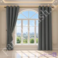 پرده آماده پانچی ، مدل مخمل دلاریس براق ، رنگ طوسی دودی ، کد Delaris-32