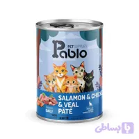 کنسرو پریمیوم گربه پابلو با طعم مرغ و گوشت پته 430 گرمی