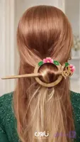 کانزاشی چوبی دست‌ساز و پین مو طرح اسم دلخواه (چوب گردو)