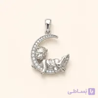 خرید گردنبند زنانه آویز ماه و گربه نقره‌ای کد N100 | میس‌گالری