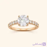 خرید انگشتر زنانه تک‌نگین هاله‌ای طلایی کد R102 | میس‌گالری