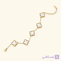 خرید دستبند زنانه شبدر سفید طلایی کد B100| میس‌گالری
