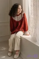شومیز دخترانه زیبا کریشه لب تور خنک و سبک