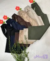 شلوار کتان دخترانه جیب نما گلدوزی نیم بگ