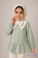 شومیز لینن دخترانه یقه ب ب گلدوزی شده ایراندخت
