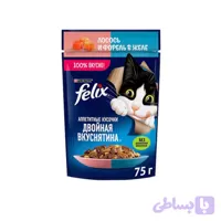 پوچ گربه بالغ فلیکس با طعم ماهی سالمون و ماهی کاد در ژله وزن 75 گرم