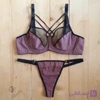 ست شورت و سوتین فنردار توری هارنس دار ۴ بند (نیم کاپ شیشه‌ای)