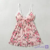 لباس خواب زنانه توری پیراهنی گلدار صورتی