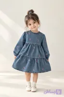 پیراهن جین دخترانه گلدوزی شده