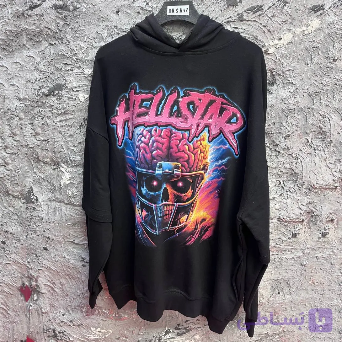 دورس لانگ اسلیو کلاه دار مشکی طرح HellStar | دورس دو نخ